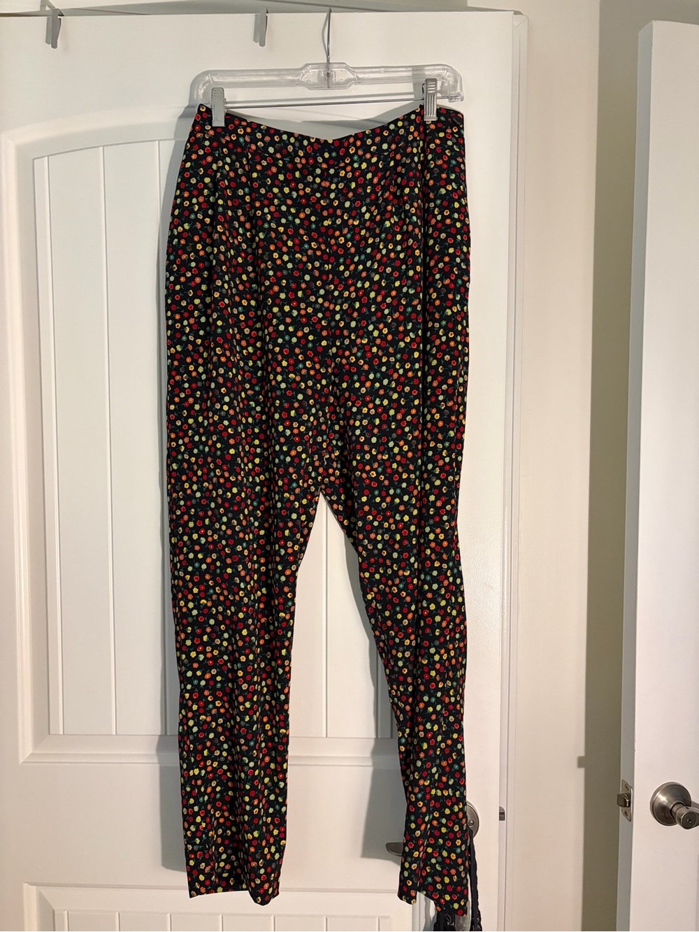Vintage Black Floral Dot High-Waist Pants